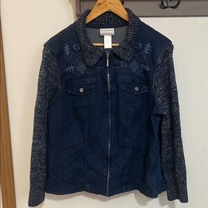 Alfred Dunner Dark Blue Denim Jacket with Knit silver Accents size 16P